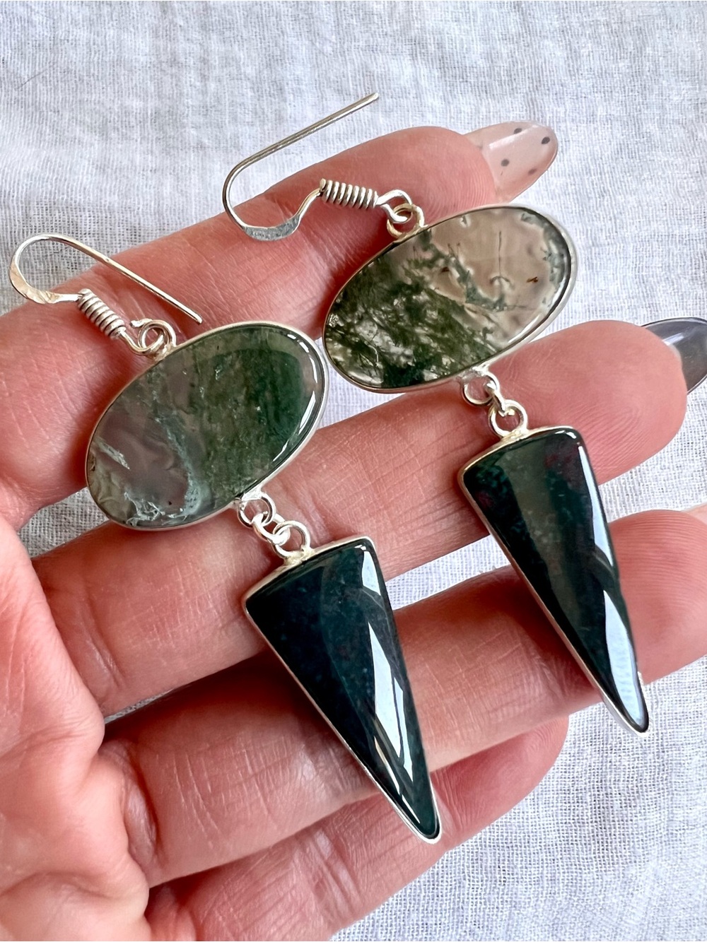 925 OMG! Double Whammy! Dragons Bloodstone + Moss Agate Earrings